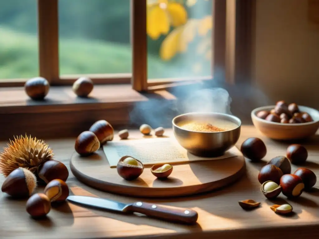 Un acogedor rincón de cocina con castañas francesas otoñales, recetas y calidez estacional