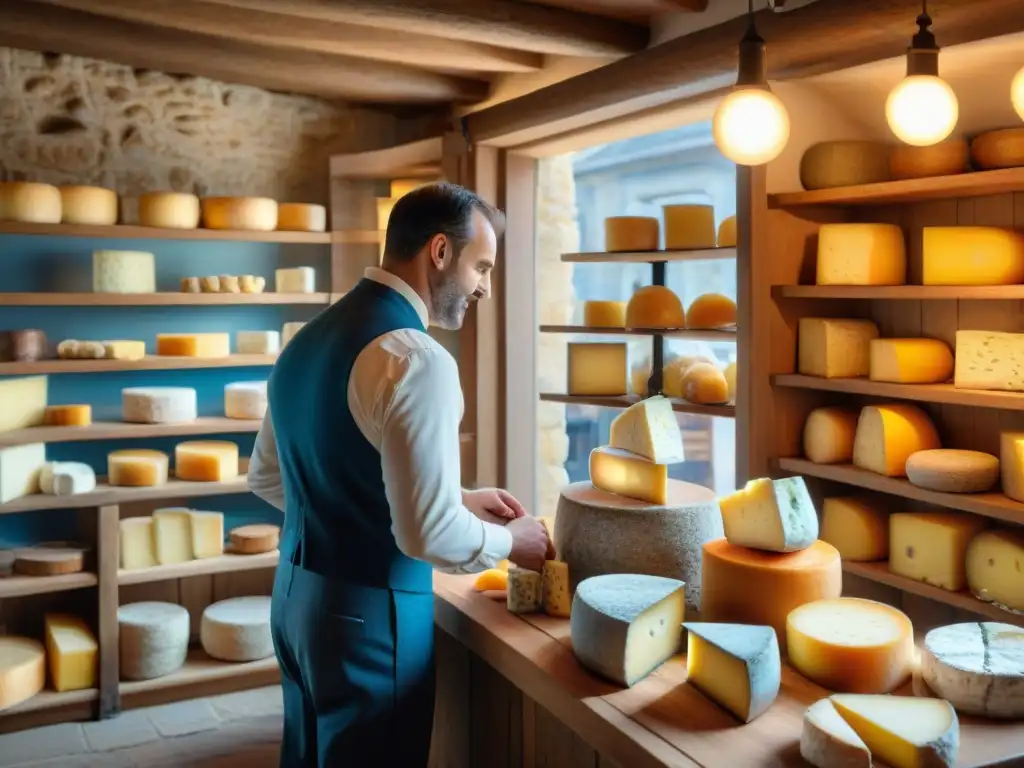 Una acogedora tienda de quesos franceses en un encantador pueblo