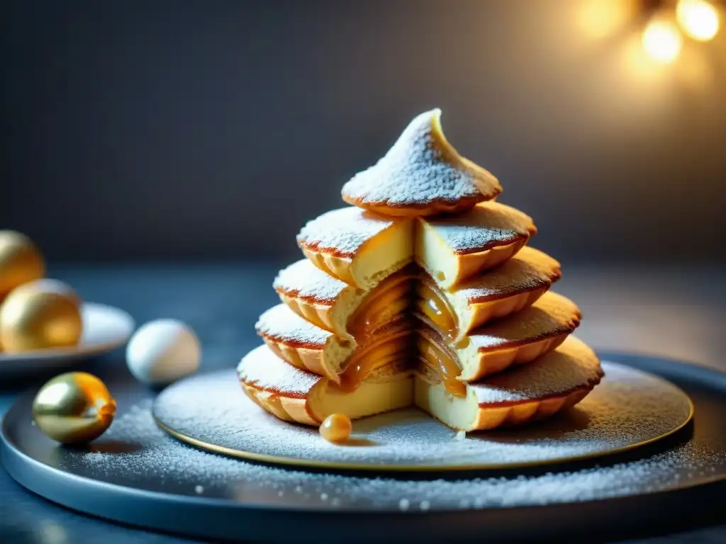 Fotografía de alimentos franceses técnicas: Detalle de un exquisito croquembouche con caramelos dorados y almendras azucaradas