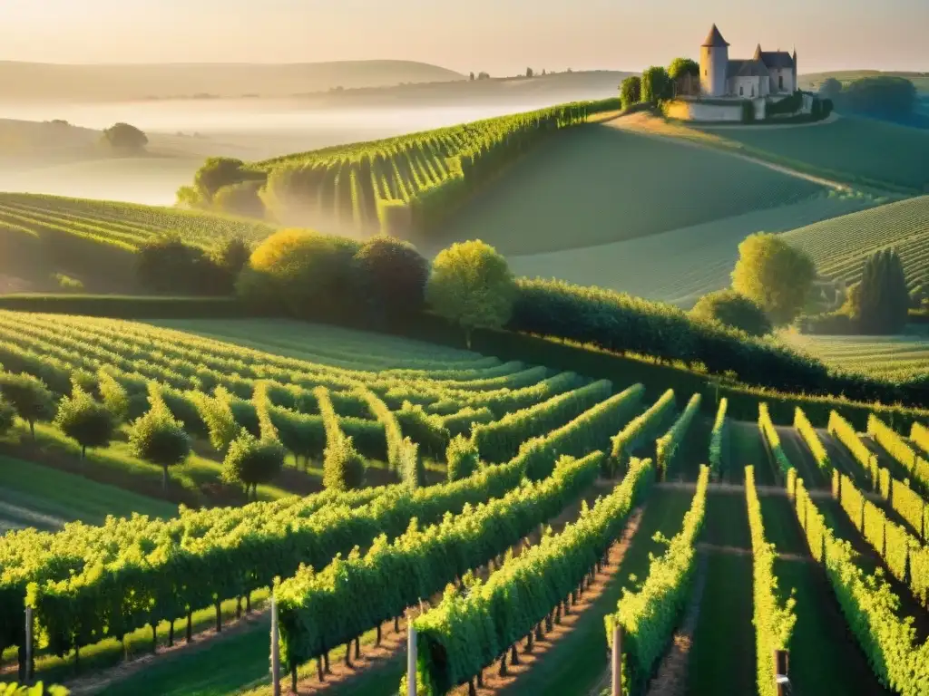 Un amanecer mágico en un viñedo histórico de la región de Champaña en Francia