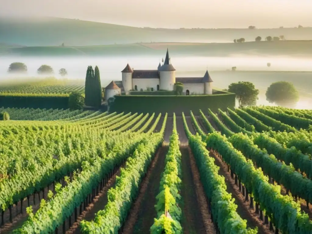 Un amanecer místico en los viñedos de Burdeos, Francia