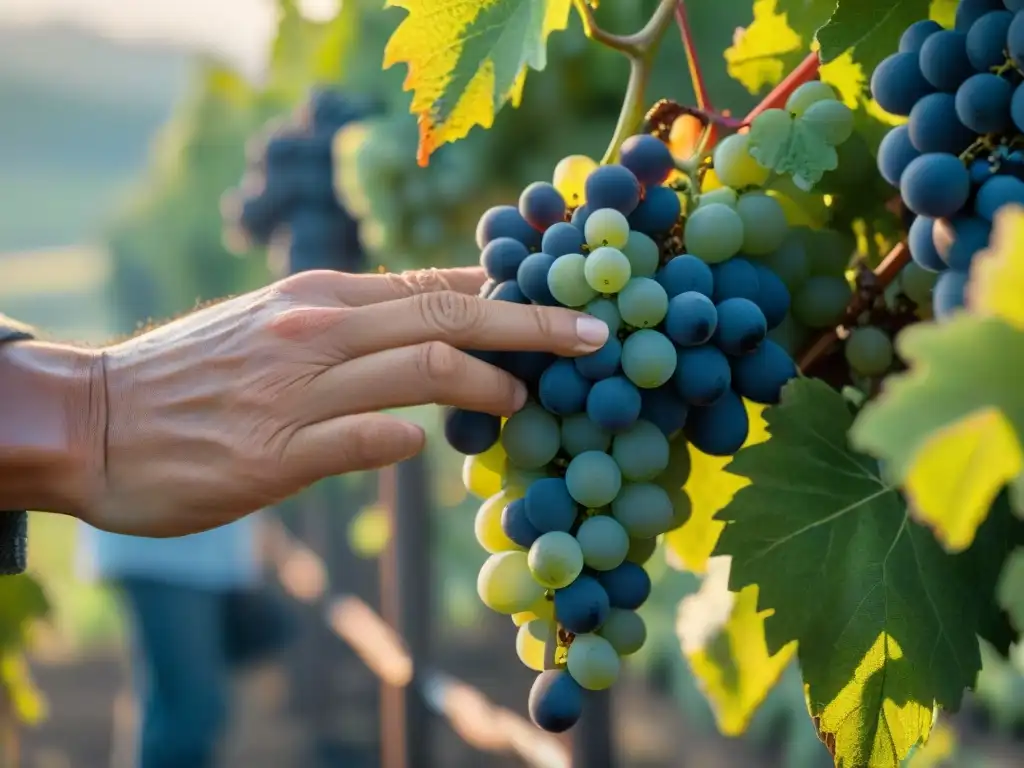 Un amanecer de vendimia para champán, manos expertas recolectan uvas maduras con dedicación