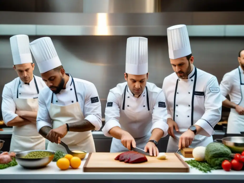 Amateur chefs compiten en una cocina profesional por el título de mejor chef amateur francés competitivo