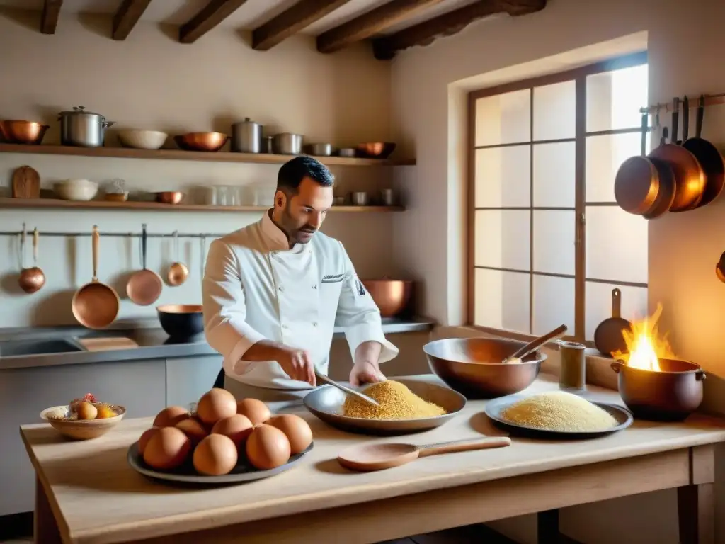 Un ambiente acogedor de cocina francesa tradicional con un chef enseñando a apasionados estudiantes