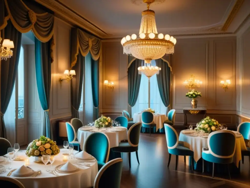 Un ambiente sofisticado en Le Meurice en París, con detalles elegantes y cálida iluminación