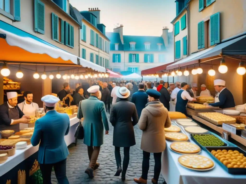 Ambiente vibrante en festival gastronómico en Francia con delicias culinarias y chefs tradicionales