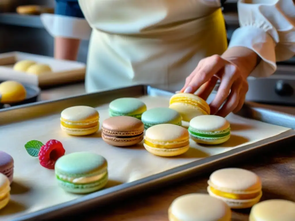 El amor por la repostería francesa en cada detalle: manos expertas decorando macarons