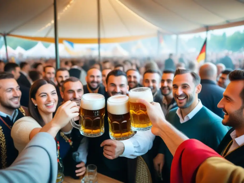 Animado encuentro en la Fiesta de la Cerveza Alsacia Francia con música, amigos y cerveza fría