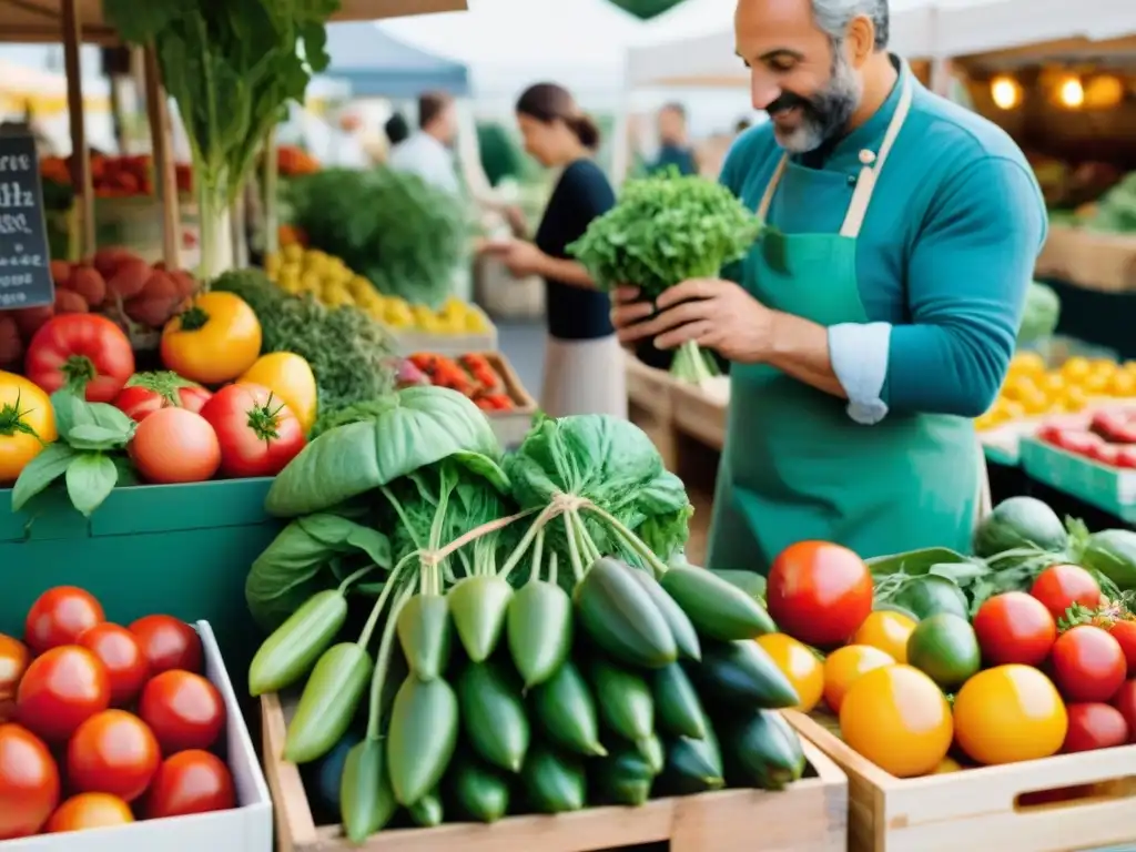 Un animado mercado de agricultores francés con una variedad de productos frescos