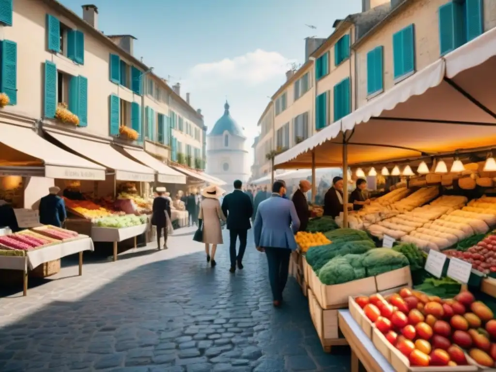 Un animado mercado de agricultores en el sur de Francia con frutas y verduras regionales francesas