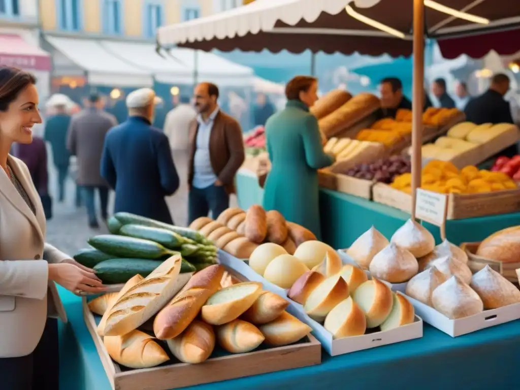 Animado mercado francés con productos frescos y coloridos