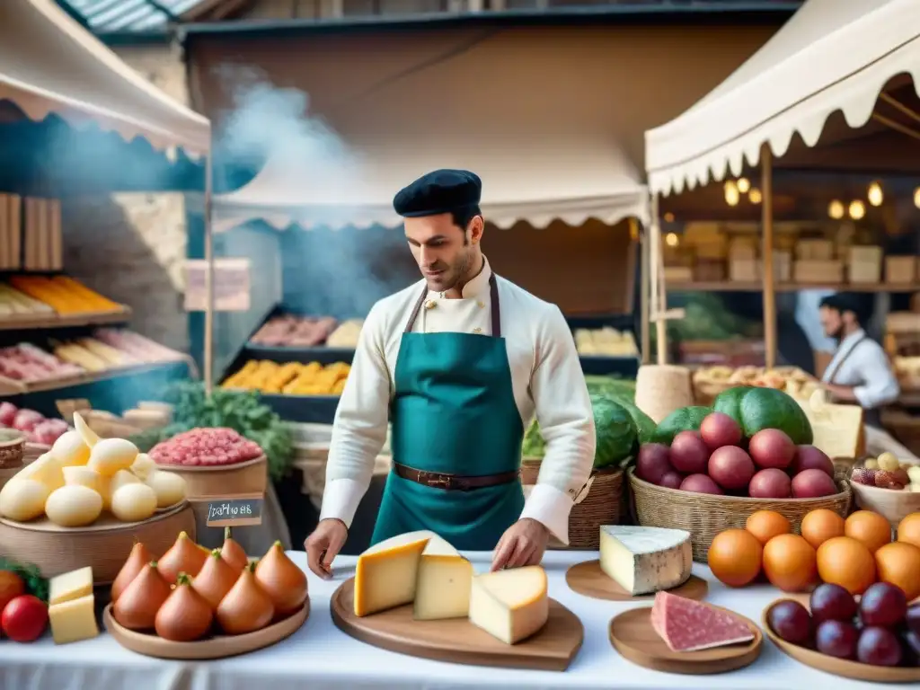 Un animado mercado francés del siglo XIX lleno de innovaciones culinarias francesas