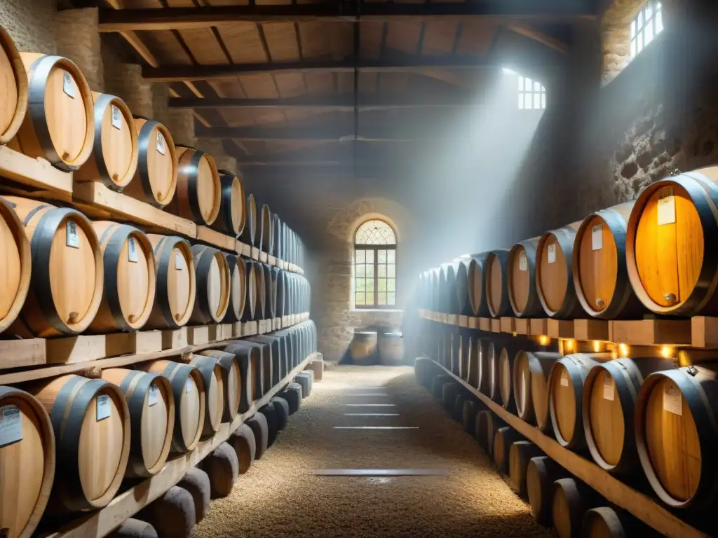 Antigua bodega de vinagre francés con barricas de roble centenarias