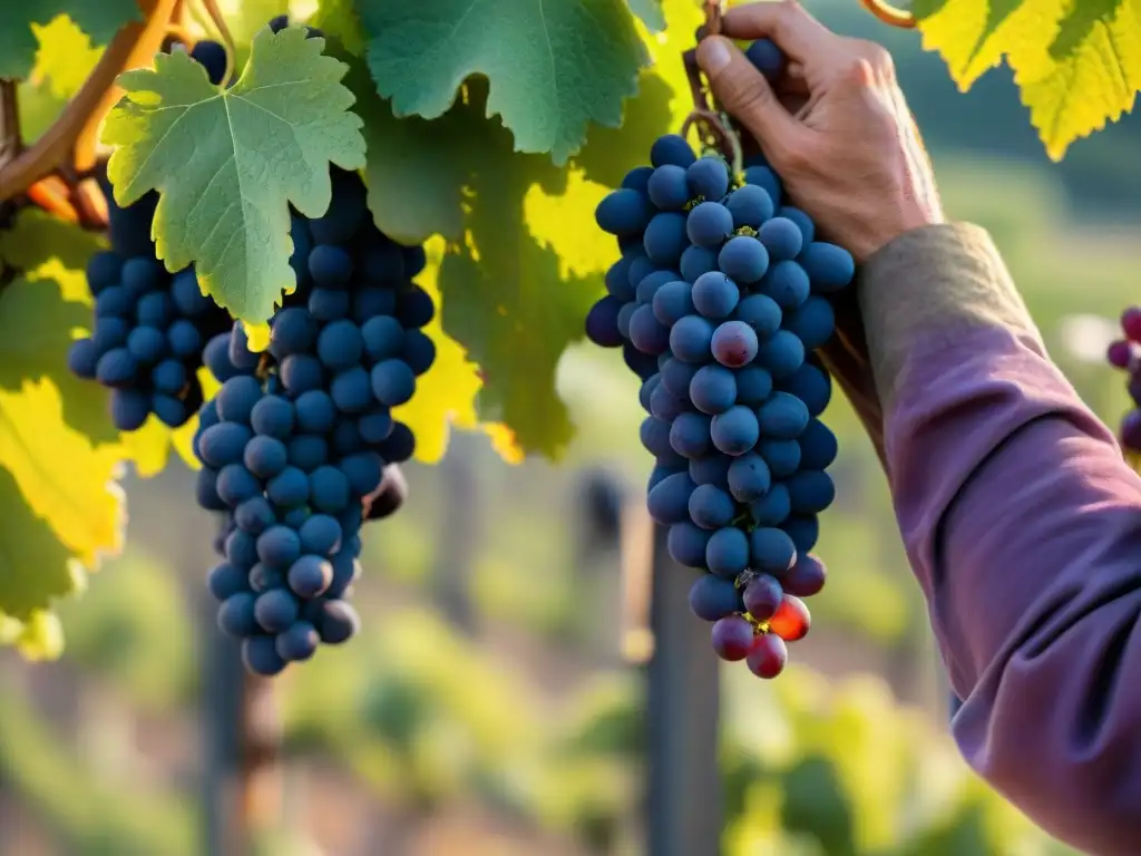 Armonía entre naturaleza e industria: recolección sostenible de uvas en viñedos franceses