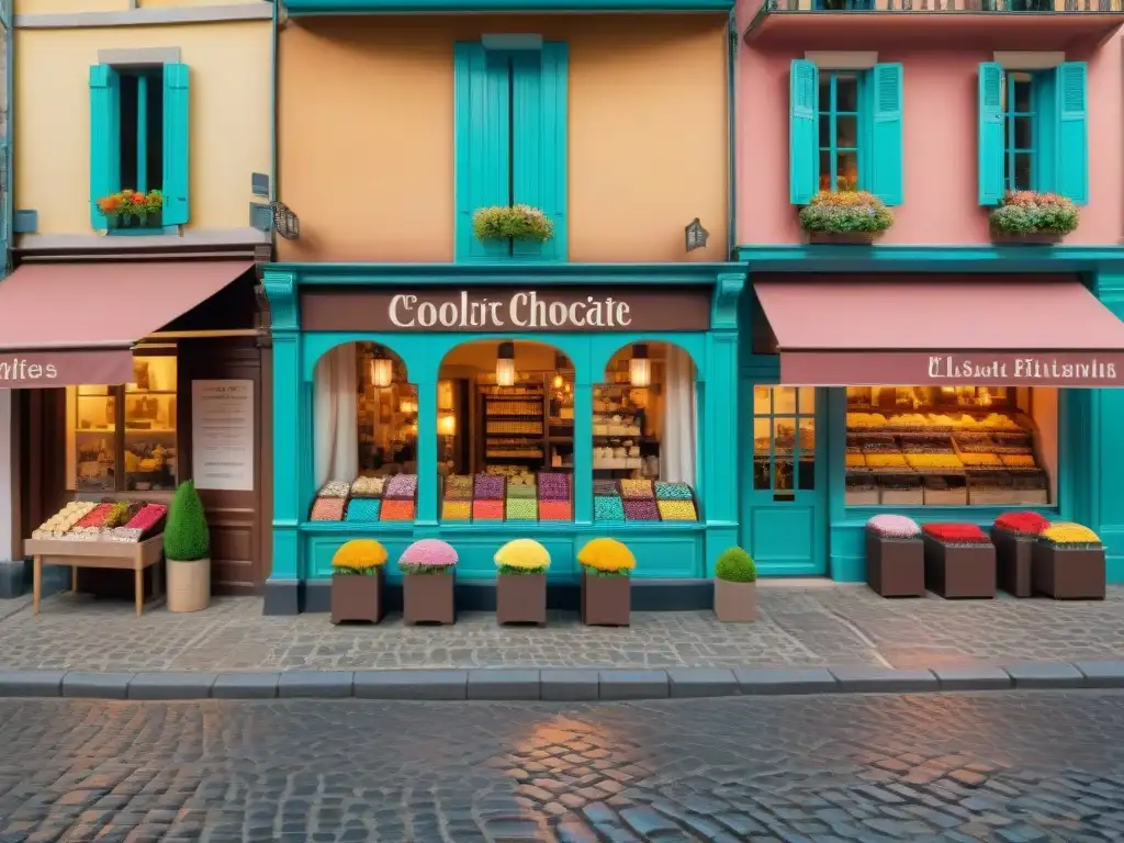 Los aromas dulces y los colores vibrantes de las chocolaterías famosas en Francia se funden en una encantadora calle de pueblo