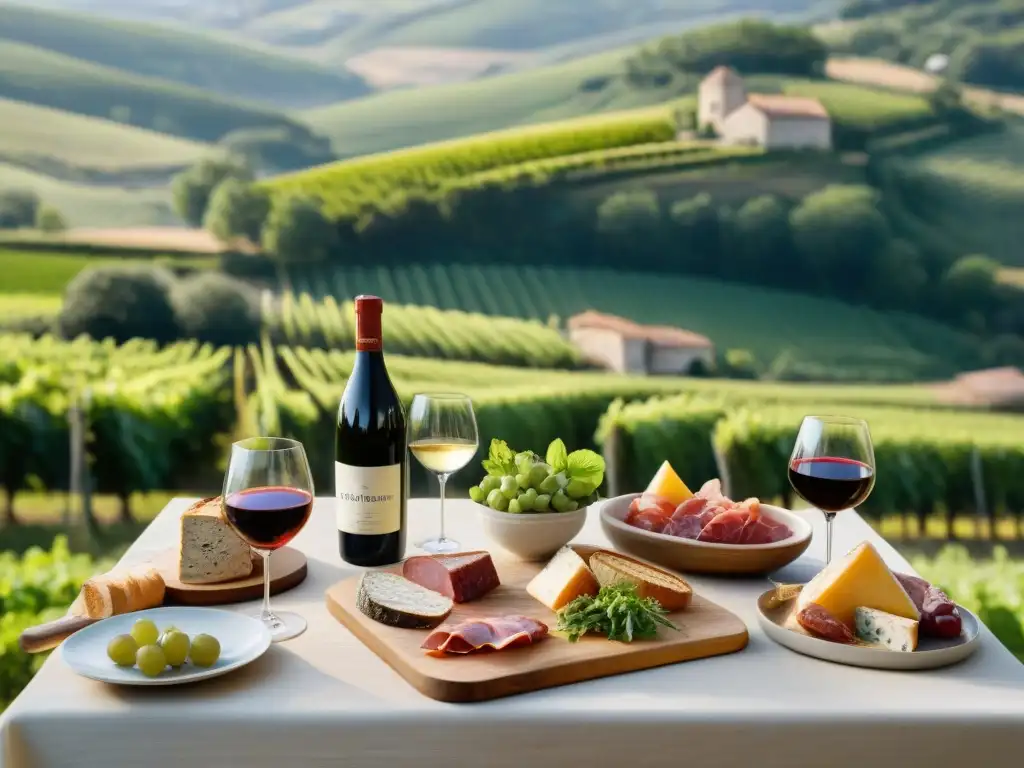 Escena campestre francesa: mesa rústica para una comida relajada Disfruta del arte de comer despacio en la campiña francesa con una mesa rústica lista para una comida apacible