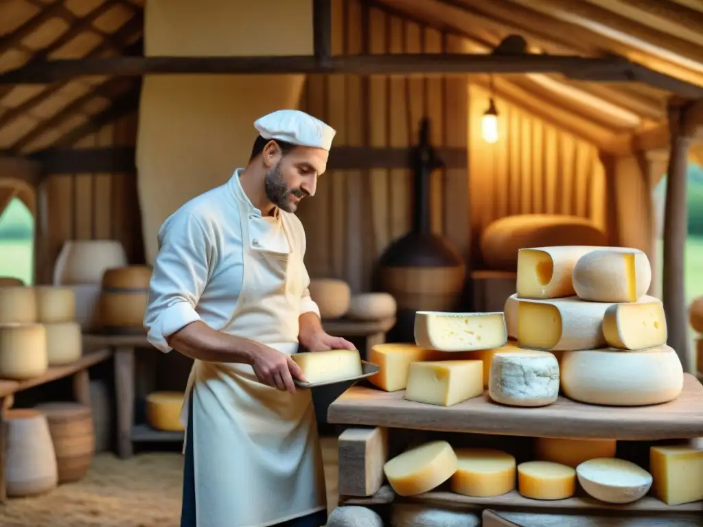 El arte del queso en Francia: un maestro quesero elabora queso artesanal en un escenario campestre