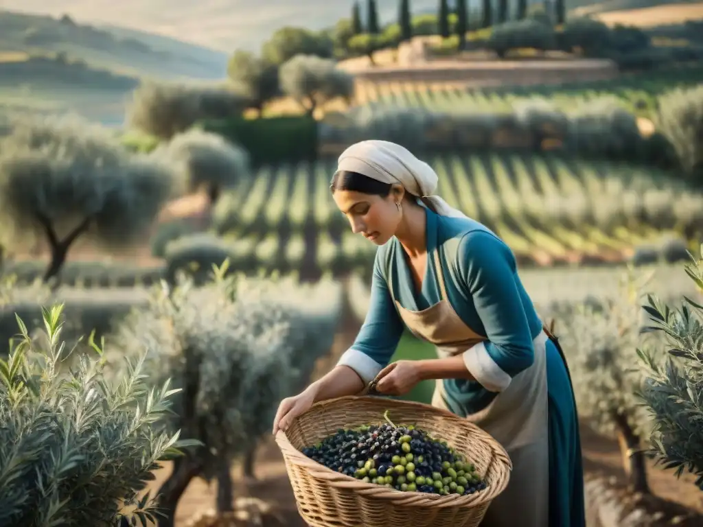 Recolecta artesanal de aceitunas en olivar francés, resaltando la tradición y calidad de los aceites de oliva franceses gourmet