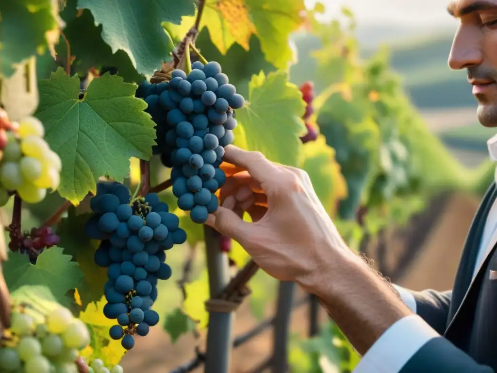 Transformación artesanal: manos del viticultor podando viñedos franceses bajo el sol