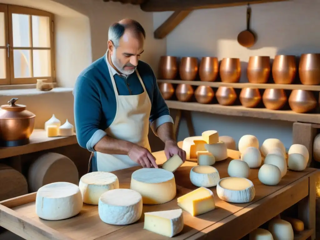 Artesanía francesa: Utensilios para hacer quesos franceses en un taller tradicional iluminado por luz natural