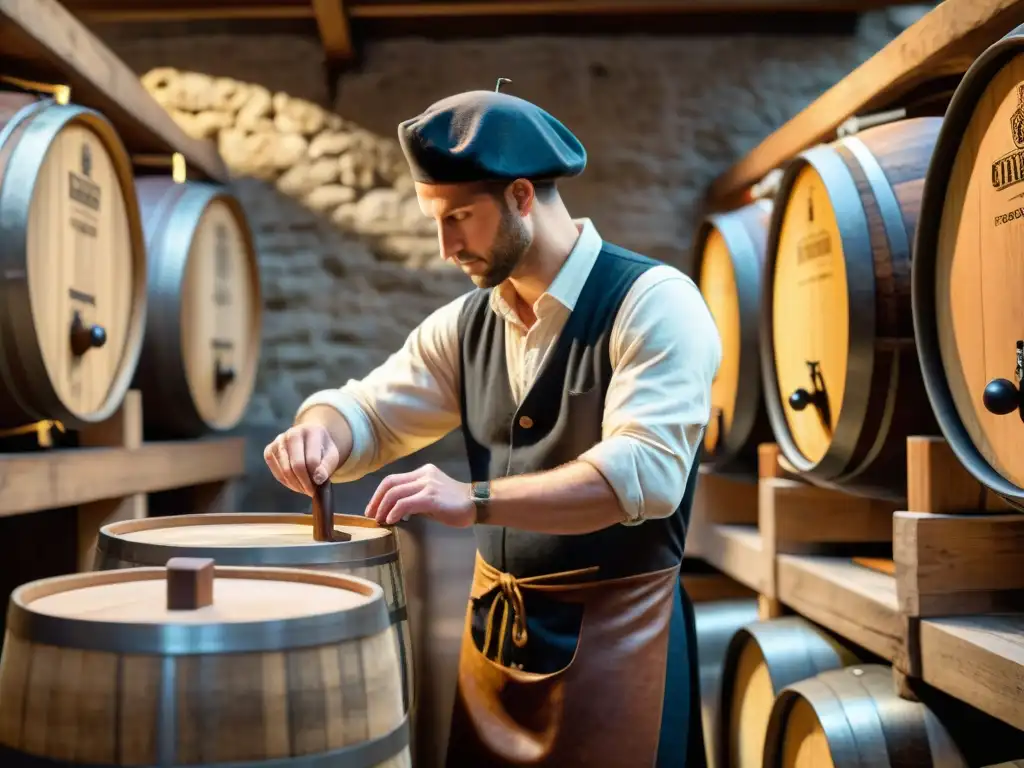 Un artesano francés inspecciona barriles de fermentación en cervezas francesas