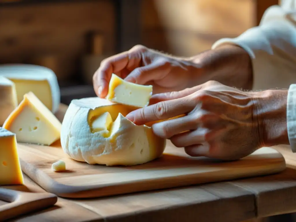 Un artesano de queso francés moldea curds cremosos en talleres personalizados