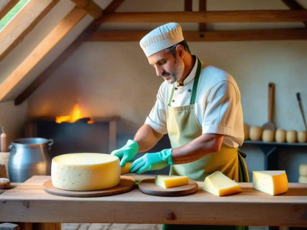 Un artesano elaborando el Queso Salers en la campiña francesa: tradición y destreza