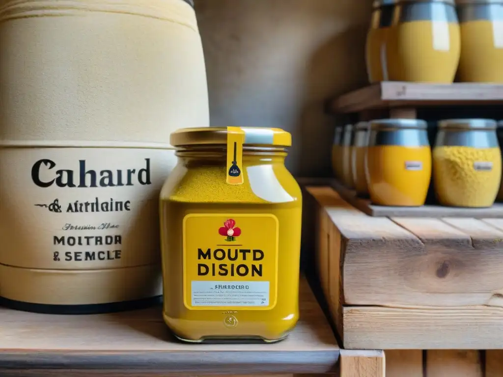 Artesanos de la mostaza de Dijon: Tradición y maestría en Francia Artesanos en una fábrica de mostaza en Dijon, Francia, moliendo semillas a mano