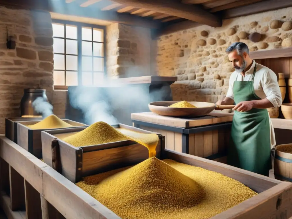 Artesanos elaborando Mostaza de Dijon en Borgoña, con tradición y maestría en molino de mostaza