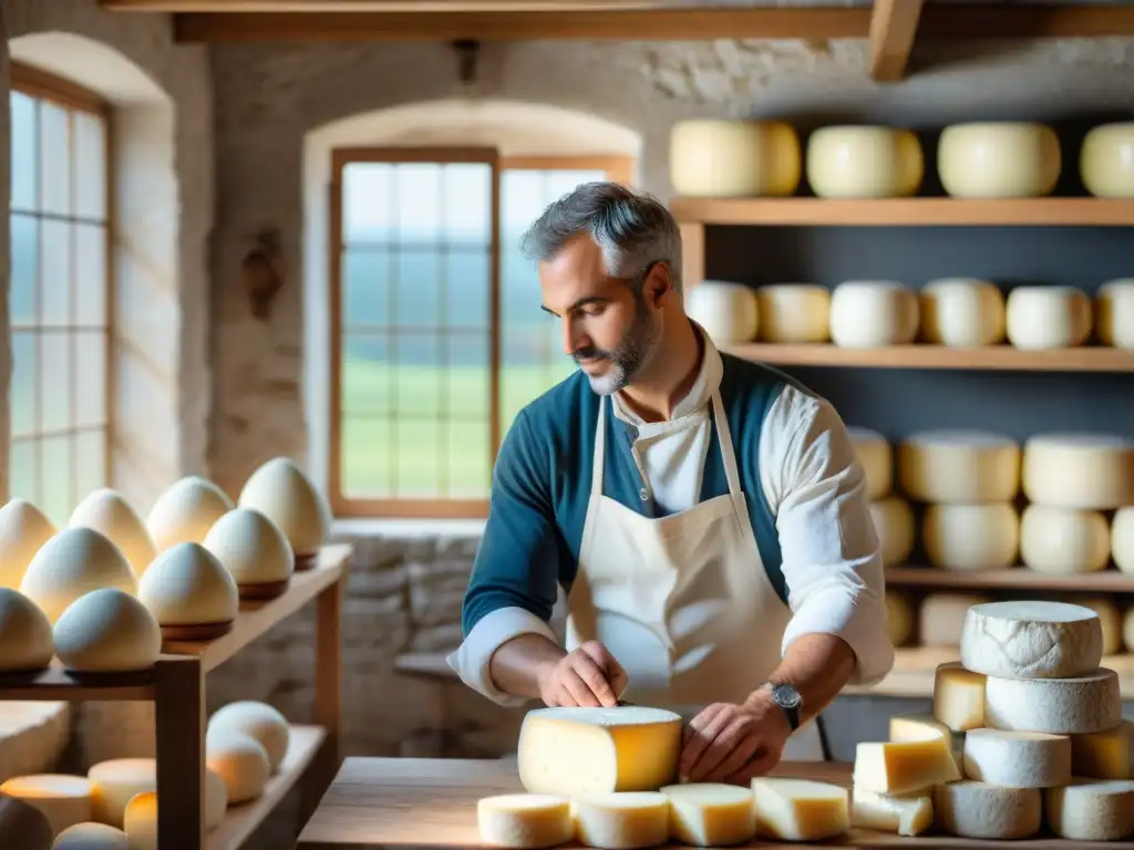 Artesanos elaborando Queso de cabra Valençay en la pintoresca quesería del Valle del Loira