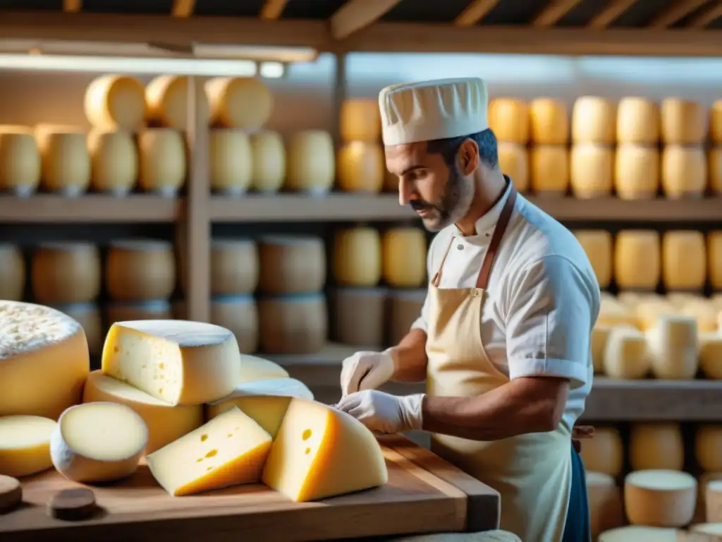 Artesanos elaborando Queso Maroilles en fromagerie francesa: tradición culinaria francesa