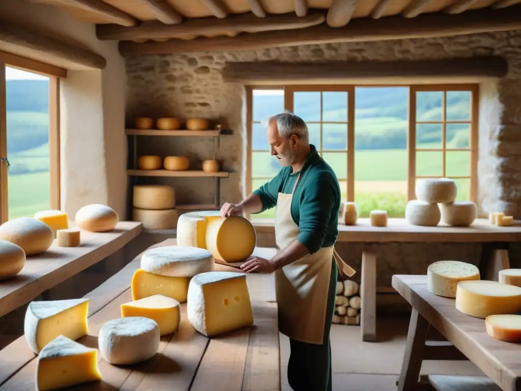 Artesanos del queso Munster en la región de Vosgos, trabajando con devoción en la fromagerie centenaria