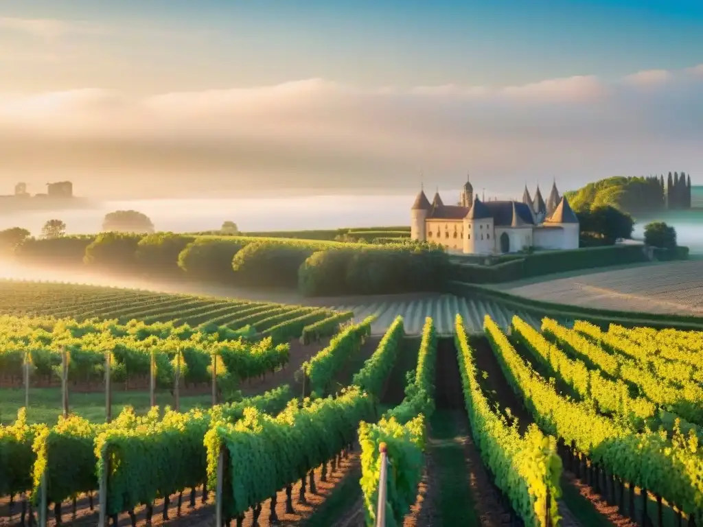 Un atardecer dorado sobre las viñas de Burdeos, Francia