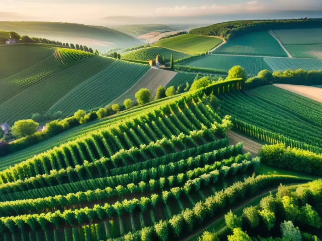 Un atardecer dorado sobre viñedos en la región de Champagne en Francia