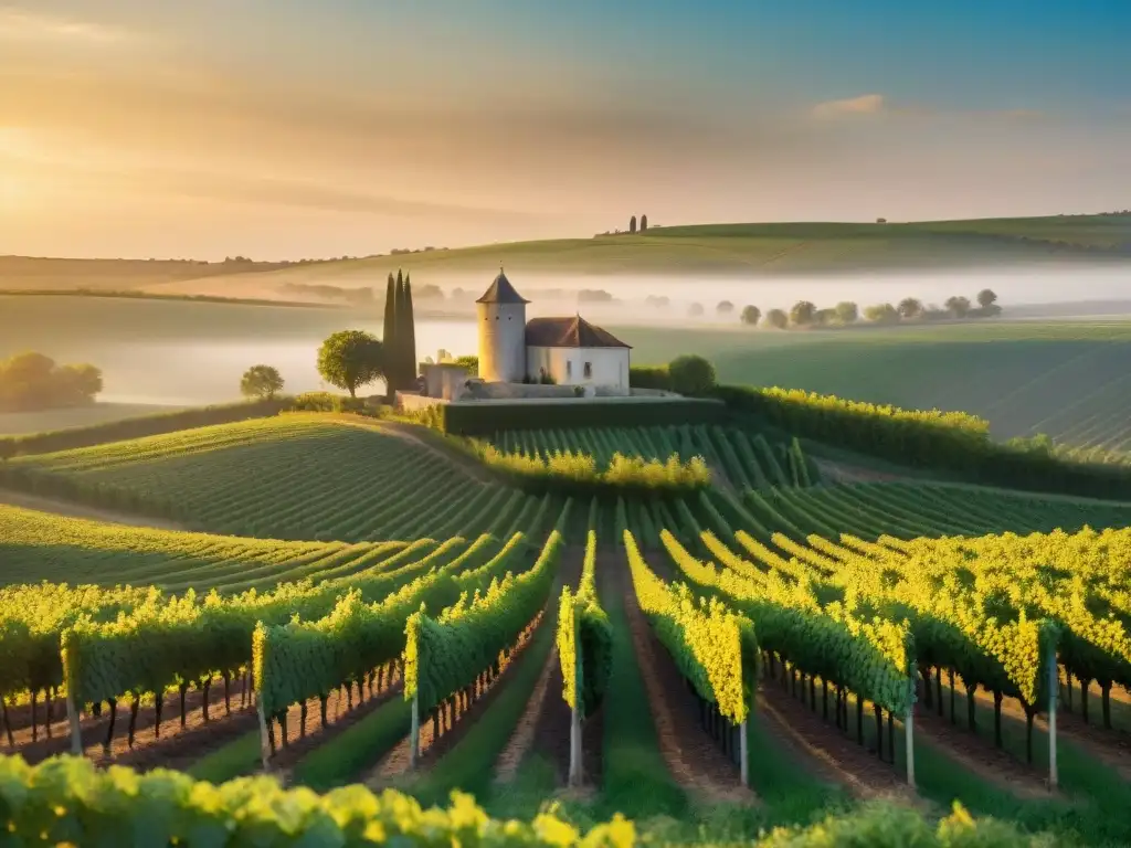 Atardecer dorado en viñedos de Cognac, Francia, revela el terroir único