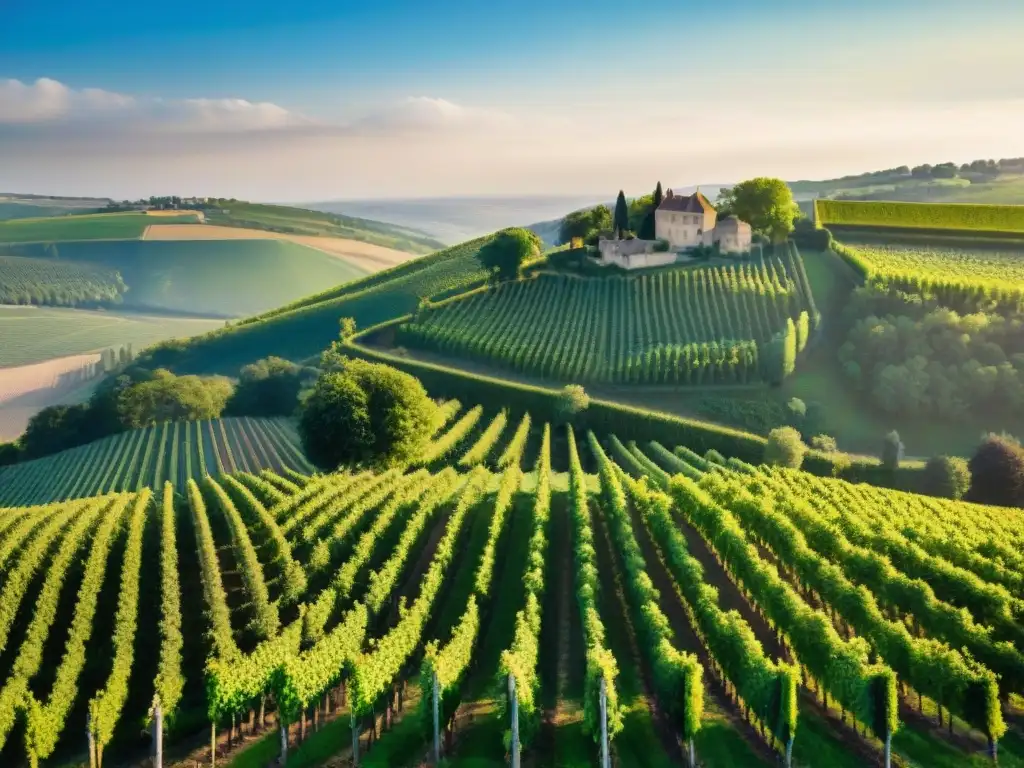 Un atardecer dorado sobre los viñedos de Borgoña, reflejando la rica tradición vitivinícola y el patrimonio gastronomía francesa terroir