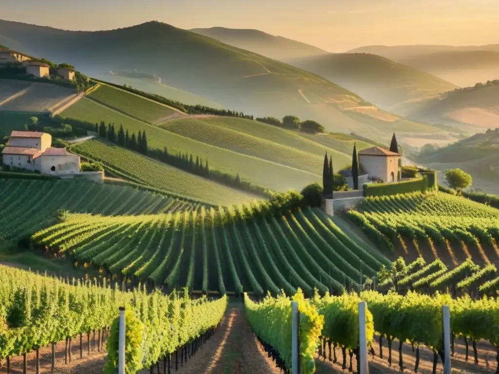 Un atardecer dorado ilumina los viñedos del Valle del Ródano, donde un vinicultor inspecciona las uvas