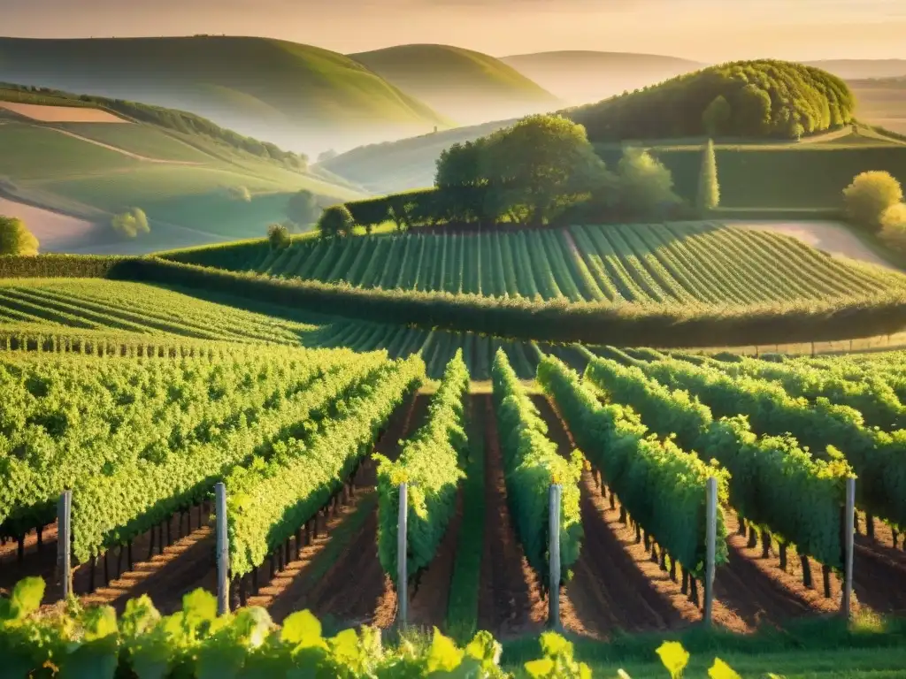 Atardecer dorado sobre viñedos de Borgoña, Francia