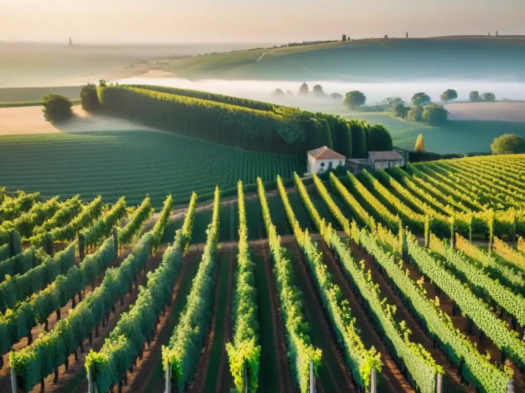 Un atardecer mágico sobre viñedos en Bordeaux, Francia, donde se celebran eventos de vino en perfecta armonía