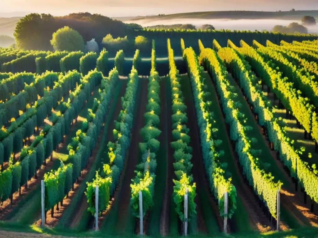 Un atardecer mágico sobre los viñedos de Burdeos, Francia, donde se cultivan los Vinos tintos franceses más codiciados