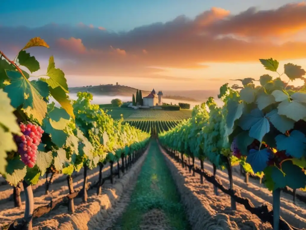 Un atardecer en un viñedo francés con maridajes vinos franceses especias asiáticas