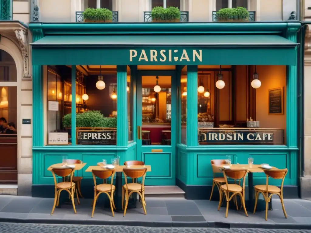 Una atmósfera encantadora en un café histórico de París, donde la gastronomía francesa cobra vida con elegancia y vibrante modernidad