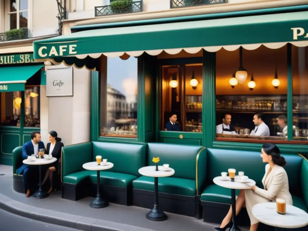 Atmósfera parisina en Café de Flore: elegantes clientes disfrutan de café y pastelería en terraza