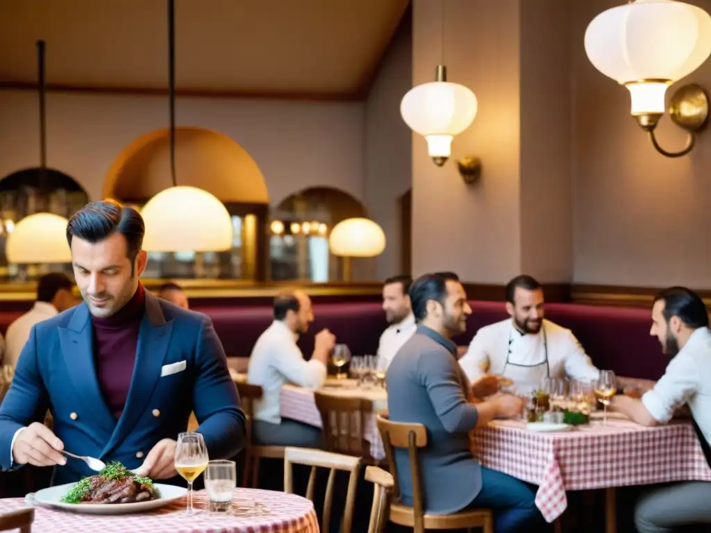 Atmósfera vibrante de una cocina francesa tradicional innovadora en un bistró parisino