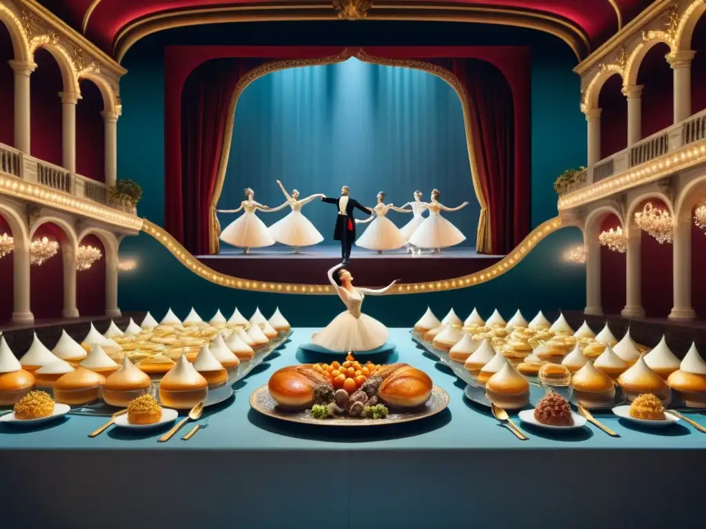 Un ballet elegante en un escenario de ópera, reflejando la influencia de la gastronomía francesa