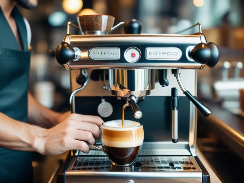 Un barista experto prepara un espresso francés con influencia italiana en una cafetería parisina