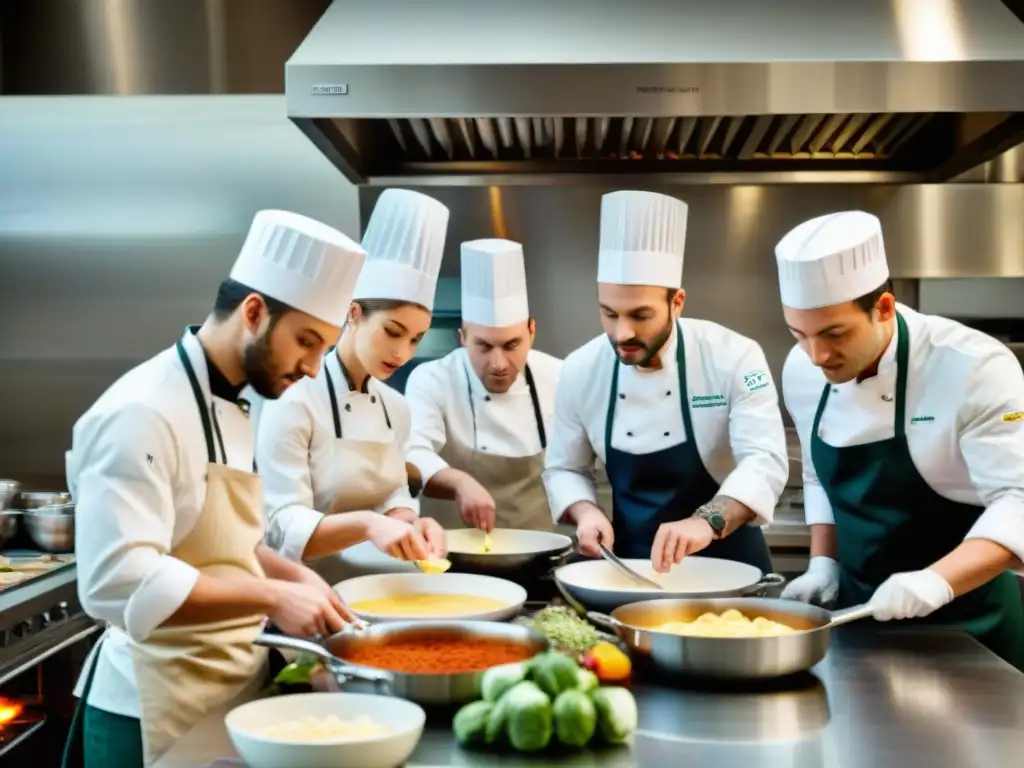 Becas para estudiar cocina en Francia: Cocina francesa en una escuela culinaria con alumnos y chefs en acción