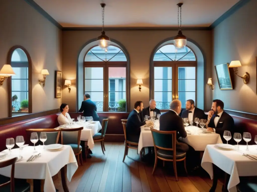 Un bistró francés tradicional durante el servicio de cena, mostrando la artesanía culinaria