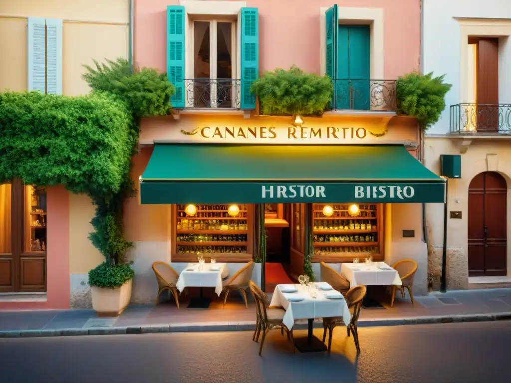 Un bistró oculto en Cannes, encanto en sus coloridas ventanas y verde vegetación