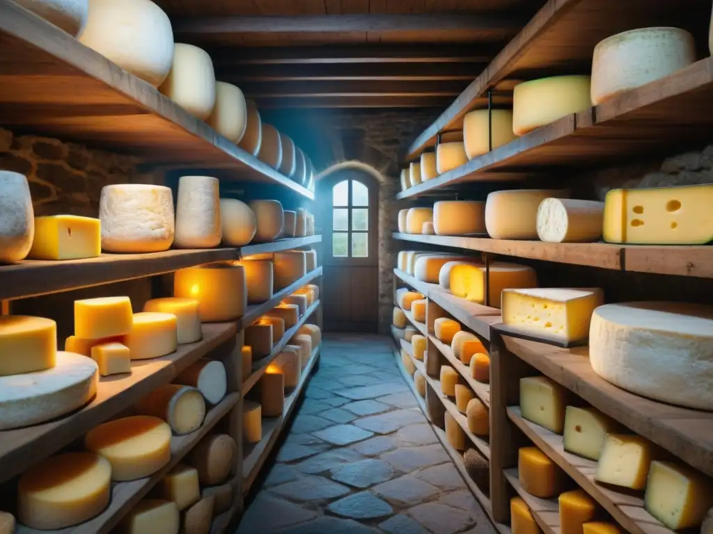 Una bodega de quesos franceses tradicionales y regionales en la campiña